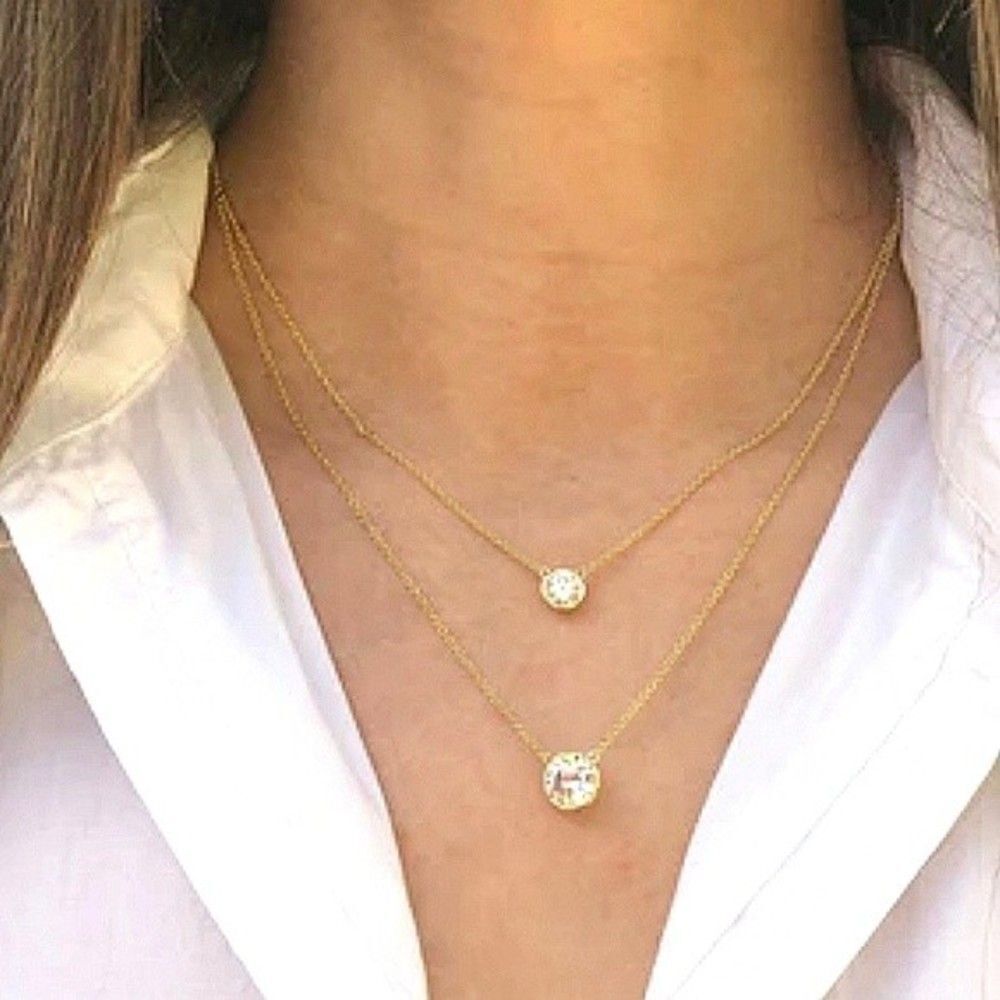 Gold Chain Layered necklace Boho rhinestone pendant jewelry 💖2 /$30